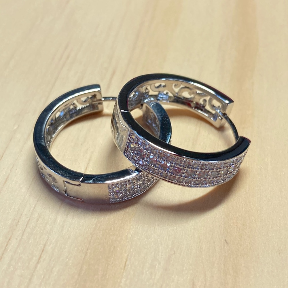 Platinum Plated Hoop Earrings - Picture 3 of 4